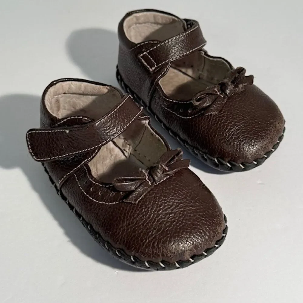 Pediped Chocolate Brown Isabella Leather Slip On Mary Jane Shoes Size 6-12 month